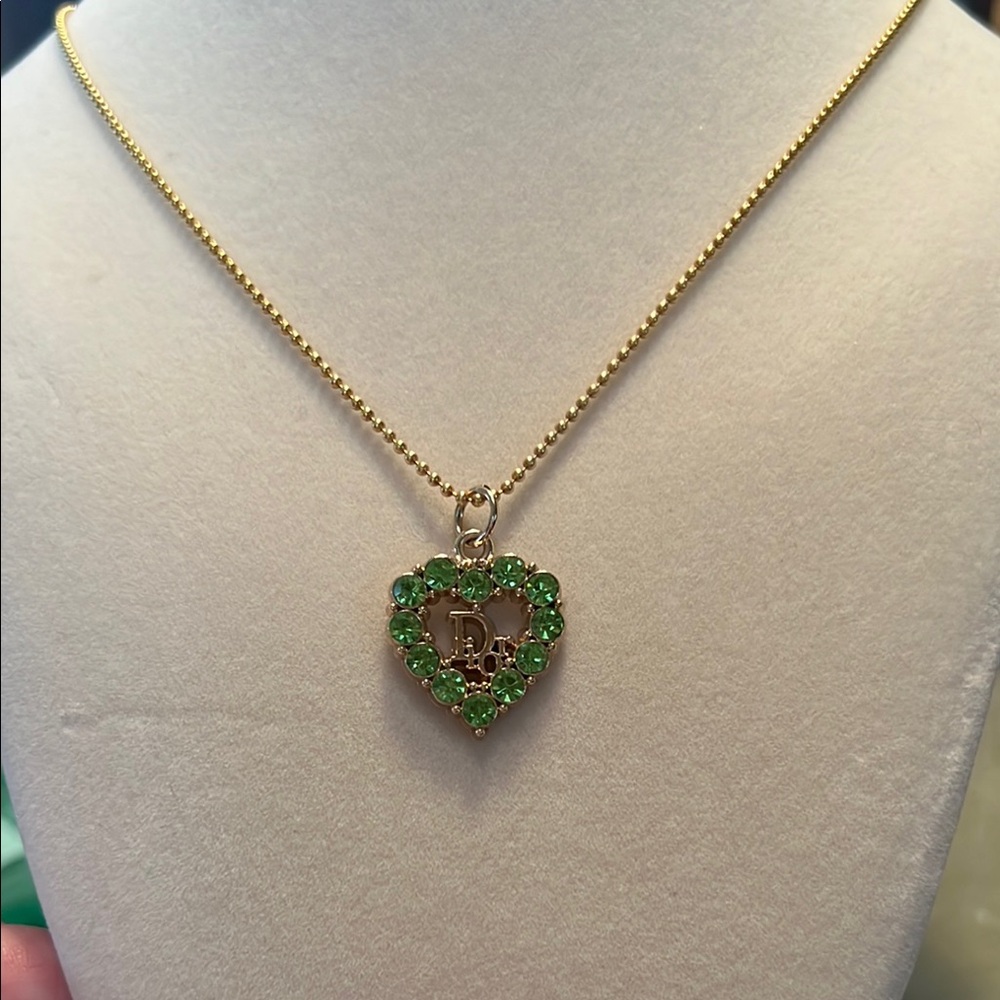 ***SALE**Gold Heart Pendant Necklace with Green Accents